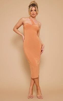 Robe Mi-longue Moulante Argile Asymétrique à Ourlet Pointu