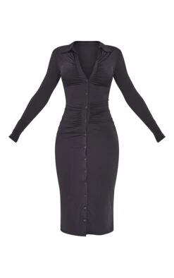 Robe Chemise Longue Noire Moulante Froncée à Boutonner -Zeze Vetements Magasin 4697db3ccb4ee5f9330abccf383448b7e75a950e cmt3848 5