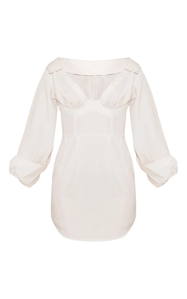 Robe Chemise Gris Pierre Effet Lin à Armatures 6 Robe Chemise Gris Pierre Effet Lin à Armatures – Image 4