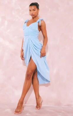 Robe Mi-longue Drapée Plissée Bleu Clair à Armatures -Zeze Vetements Magasin 48b2c2fa793a2214e3249d8786daaefa5bfda8e7 cne8508 3