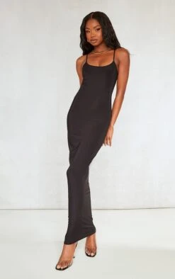 Robe Longue Moulante Noire Découpée Dans Le Dos à Col Rond Et Bretelles