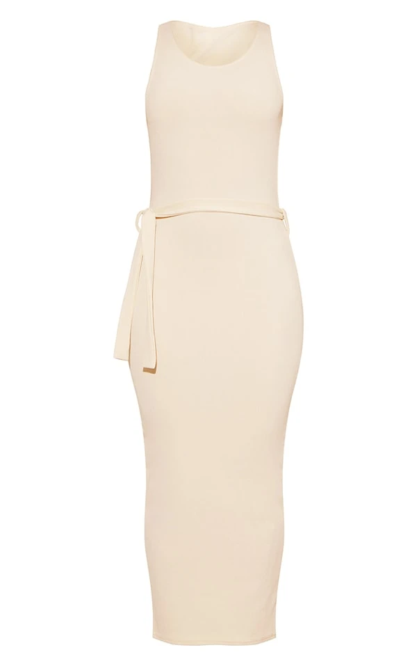 Robe Longue Gris Pierre Côtelée à Dos Ouvert Et Lien Taille 7 Robe Longue Gris Pierre Côtelée à Dos Ouvert Et Lien Taille – Image 5