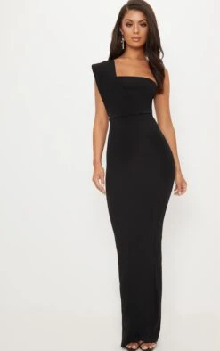 Robe Longue Noire à Bretelle Asymétrique