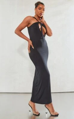 Robe Asymétrique Longue Très Moulante Noire à Bretelle Nouée -Zeze Vetements Magasin 507567b5585fe61aacca2e76485e29776772ab0c cne1452 3