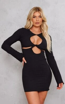 Robe Moulante Texturée Noire à Découpes Et Manches Flare -Zeze Vetements Magasin 51dbdbf1d70f1ba5289ab1d48ee849212985c7db cnd4056 4