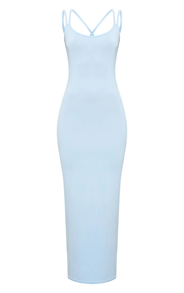 Robe Longue En Jersey Bleu Vif à Bretelles Dans Le Dos 7 Robe Longue En Jersey Bleu Vif à Bretelles Dans Le Dos – Image 5