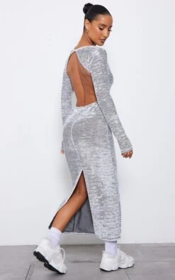 Robe Longue Découpée Côtelée Noir & Blanc à Col Carré