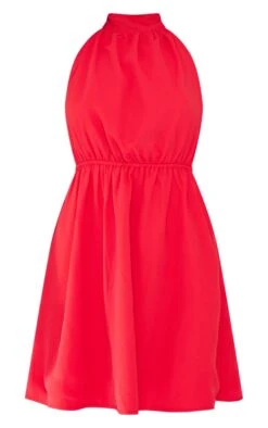 Robe Droite Rouge à Taille élastifiée Et Col Montant -Zeze Vetements Magasin 541486c5895f863e692d1bd52a766281381d2851 cne2960 5