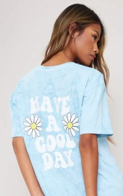 Robe T-shirt Bleu Javélisé à Slogan Good Day -Zeze Vetements Magasin 55d17e9aec1708722e807e2e95382f03ed35f8d1 cne8944 4