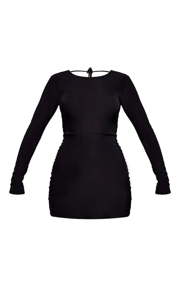 Robe Très Moulante Noire Nouée Ouverte Dans Le Dos à Manches Longues 7 Robe Très Moulante Noire Nouée Ouverte Dans Le Dos à Manches Longues – Image 5