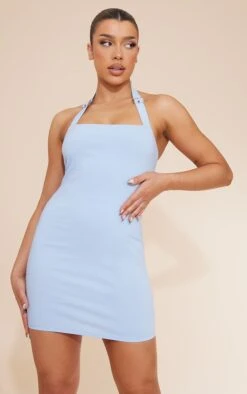 Robe Moulante Bleue Tissée Stretch à Détail Boucles Et Dos Nu