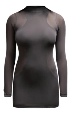 Robe Manches Longues Gris Anthracite En Maille Tricot Transparente à Doublure Au Col Nageur -Zeze Vetements Magasin 584fc6ced56d7e1e211057240b1ad846485e434e cnb8418 5