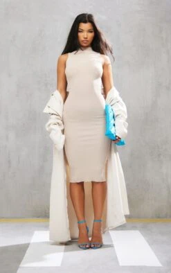 Robe Mi-longue En Maille Tricot Côtelée Chinée Avoine