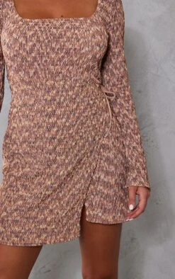 Robe Droite Portefeuille Chinée Marron Nouée à Buste Froncé Et Fente -Zeze Vetements Magasin 5990dc90a71a2ba123cdb96c24fcc2b73ecf16a2 cnb1074 4