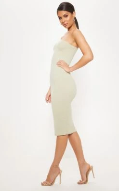 Robe Vert Sauge Mi-longue Côtelée à Manche Unique -Zeze Vetements Magasin 5a7821da6a544e159dadf51167f57ba523b8a3a2 cmb3458 4