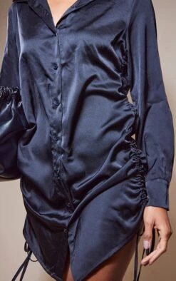 Robe Chemise Satinée Froncée Noire à Boutons -Zeze Vetements Magasin 5c837e86e4b8516b2b61f997bcb675fbe80c51c7 cnc5799 4