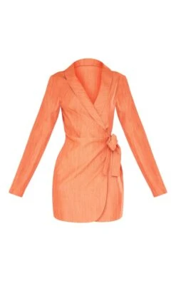 Robe Blazer Portefeuille Texturée Rouille Effet Lin Nouée à La Taille -Zeze Vetements Magasin 5e5907f39d35fef411008eb50b60212d2f481224 cne1362 5