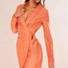 Robe Blazer Portefeuille Texturée Rouille Effet Lin Nouée à La Taille -Zeze Vetements Magasin 628857cda6fb1c0b3cccefdbb5ff0426815c0369 cne1362 1