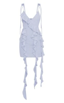 Robe Droite En Mousseline De Soie Bleu-gris Volantée Drapée à Bretelles -Zeze Vetements Magasin 6358e006dbe70e68f590304988b7c31ab81e9c2d cnd2217 5