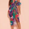 Robe Mi-longue Drapée Multicolore Imprimé Abstrait à Manches Bouffantes Et Armatures -Zeze Vetements Magasin 63916eb5f0bce691dc1b87d9a340e68f5221c675 cmz1476 1