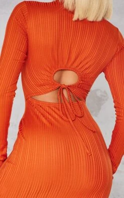 Robe Moulante Rouille à Manches Longues Nouée Dans Le Dos -Zeze Vetements Magasin 63aac7d6ca41397a127078e86aaff4b387307ab1 cnb3537 4