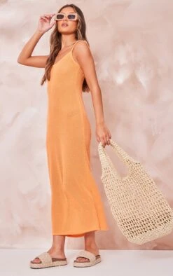 Robe Longue Côtelée Texturée Orange à Bretelles Nouées -Zeze Vetements Magasin 65ce482edc2c831fdfde7aff1035813cac08a691 cne6491 3