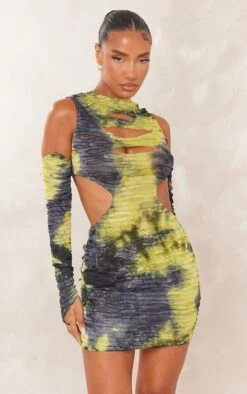 Robe Moulante élimée Multicolore à Découpes Et Manches