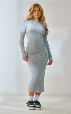 Robe Mi-longue Grise En Maille Côtelée Large à Dos Noué -Zeze Vetements Magasin 66c39e45ffa5e5ddb0bd5caa66444833d90ddf49 cnd4073 3