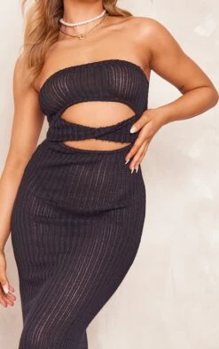 Robe Longue Texturée Noire Torsadée Découpée à Col Bardot -Zeze Vetements Magasin 694976cd9da593f26940e61e9eb0107cf0b84057 cnd8865 4