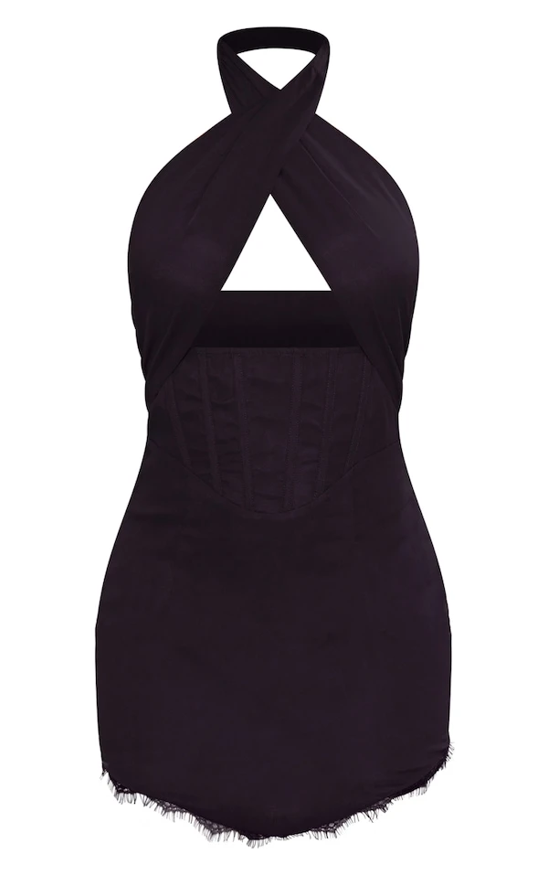 Robe Moulante En Mousseline De Soie Noire Dos Nu Croisé à Ourlet En Dentelle 7 Robe Moulante En Mousseline De Soie Noire Dos Nu Croisé à Ourlet En Dentelle – Image 5