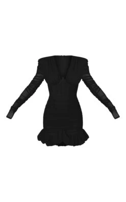 Robe Moulante En Mesh Froncé Noir à Corset Et Ourlet Bouffant -Zeze Vetements Magasin 6ad1b9ff132d37d94928439f5547728524589f3f cnc7612 5