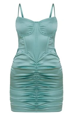 Robe Moulante Satinée Bleu Sarcelle à Corset Et Jupe Froncée Détail Bretelles -Zeze Vetements Magasin 6b64b44de535fa8bf31a8d2d6c0ea58c27801264 cmy0036 5