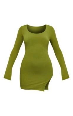 Robe Moulante En Jersey Vert Olive Fendue Détail Contours à Col Arrondi -Zeze Vetements Magasin 6b669be28e5e137cfa66dce04b69ed4f108249a3 cnd1283 5
