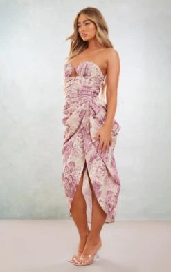 Robe Mi-longue Drapée Froncée Multicolore Imprimé Renaissance à Armatures