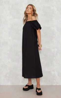 Robe Mi-longue Noire Tissée à Col Bardot Et Manches Bouffantes -Zeze Vetements Magasin 6d57597257bdc90ef00992de44929cff050de3ef cnd8863 3