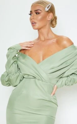 Robe Moulante Vert Sauge Froncée à épaules Dégagées -Zeze Vetements Magasin 6e74d6c2a217e3cfe2b22addfd2ef8ca3e689f53 CMC5353 6