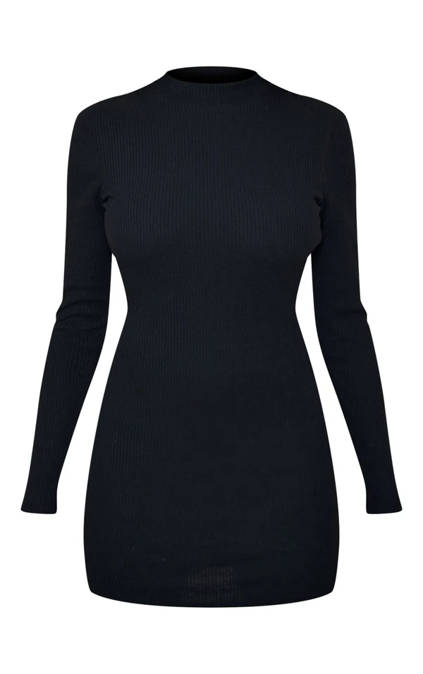 Robe Moulante Côtelée Noire à Dos Ouvert Et Col Montant 7 Robe Moulante Côtelée Noire à Dos Ouvert Et Col Montant – Image 5