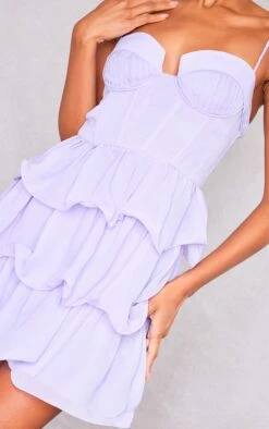 Robe Moulante Volantée Lilas En Mousseline De Soie à Bonnets Plissés -Zeze Vetements Magasin 6f34fad1a0c61c677a189c192d24eb7fef1feaa5 cne2973 4