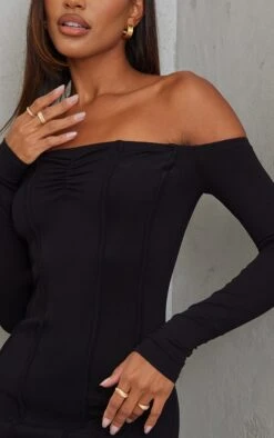 Robe Mi-longue En Jersey Noir à Liserés Contrastants Et Col Bardot -Zeze Vetements Magasin 6fcd66e8302e9d9f29a10e73b85ce6bb2387f4c7 cnb9586 4