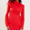 Robe Moulante Texturée Satinée Rouge Drapée à Col Montant -Zeze Vetements Magasin 741846934ac51729f261956cd7bd2aee587adb91 cnd2022 1