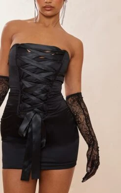 Robe Bustier Moulante Satinée Noire Détail Corset à Rubans Lacés -Zeze Vetements Magasin 74784257b75bf1d43b905d066f1edac0cc44da5c cnd0015 4
