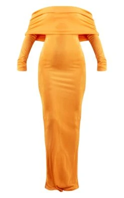 Robe Moulante Longue En Acétate Orange à Manches Longues Et Col Bardot -Zeze Vetements Magasin 75d4a7cff83e7c323207c7bbd9313f47cd47d9b1 cne2950 5