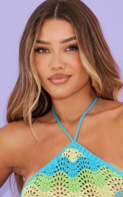 Robe Dos Nu En Maille Tricot Crochetée Bleue à Effet Vague -Zeze Vetements Magasin 77c098d58dcdeeac90a891d37f4f11a727d915fd cnc6511 4