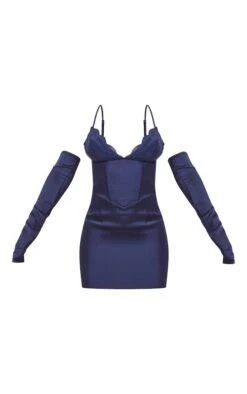 Robe Droite Bleu Marine Satinée à Bonnets En Dentelle Et épaules Dénudées -Zeze Vetements Magasin 77f073560ce69e7c43d383e02b60d05544ac257c cnd0377 5