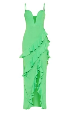 Robe Longue Volantée Texturée Verte à Bretelles Et Armatures -Zeze Vetements Magasin 7a6ca5744f8f4779824d1dcbbdd770f3397205de cmz1484 6