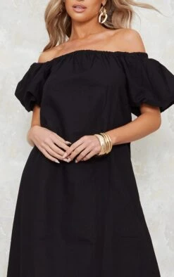 Robe Mi-longue Noire Tissée à Col Bardot Et Manches Bouffantes -Zeze Vetements Magasin 7c609f29692b3b4d7a7dc4e033c82ab65caba50f cnd8863 4
