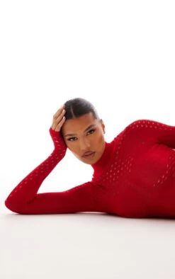 Robe En Maille Tricot Transparente Rouge à Parties Contrastantes -Zeze Vetements Magasin 7d26b53bac03960e7c3b70cc2caed0a8995f478c cnb8428 4