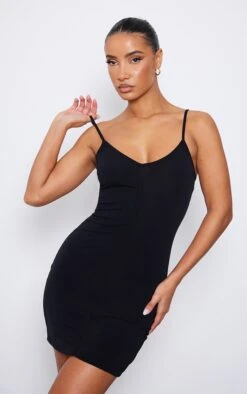Robe Moulante En Jersey Noir à Bretelles Et Coutures