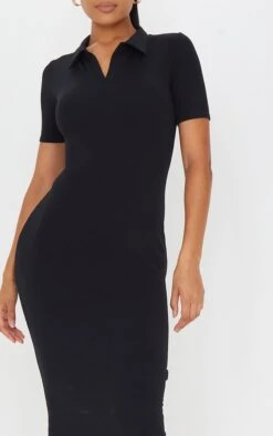 Robe Longue Côtelée Noire à Détail Col -Zeze Vetements Magasin 80285e9873f3efdd1747e2fff93e80e0449541ff cmt3816 5