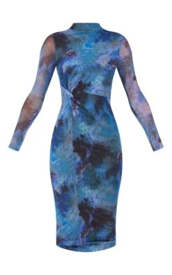 Robe Mi-longue Bleue Fleurie En Mesh à Manches Longues Et Taille Torsadée -Zeze Vetements Magasin 868c5d844b17139b11ea1c7da3f801e9b180d03e cna9167 5